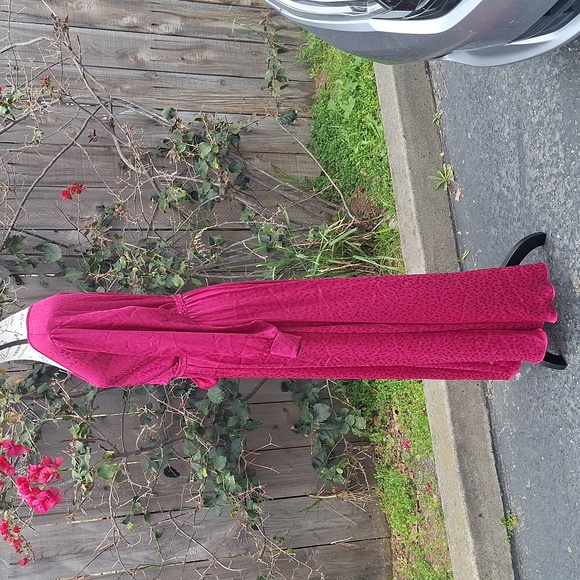 Alexa B Nites Fuchsia Long Sleeve Animal Print Maxi Dress Size 8 vintage - Picture 4 of 9